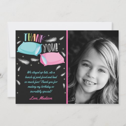 Rainbow Neon Slumber Party Birthday Photo Thank You Card