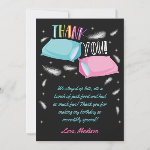 Rainbow Neon Slumber Party Birthday Sleepover Thank You Card