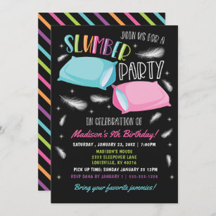 Rainbow Neon Slumber Party Sleepover Birthday Invitation