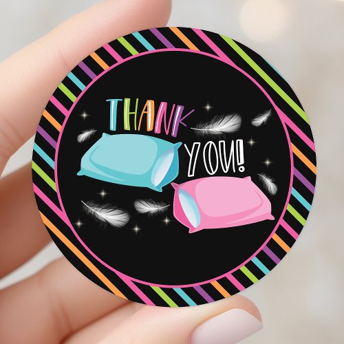 Rainbow Neon Slumber Party Sleepover Thank You Classic Round Sticker