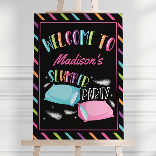 Rainbow Neon Slumber Party Sleepover Welcome Foam Board