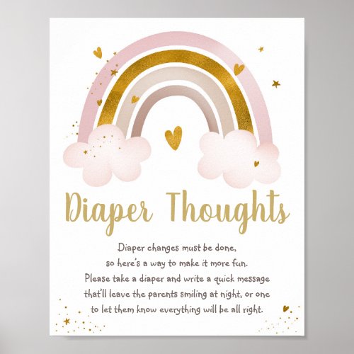 Rainbow Neutral Gold Baby Shower Diaper Thoughts Poster