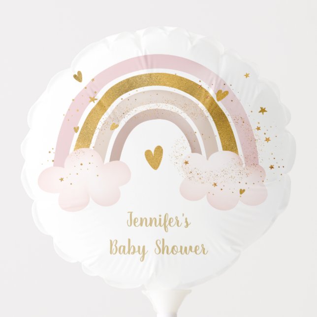 Rainbow Neutral Gold Pastel Baby Shower Balloon (Front)