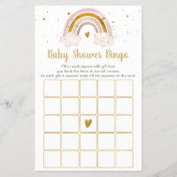 Rainbow Neutral Gold Pastel Baby Shower Bingo Game