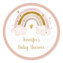Rainbow Neutral Gold Pastel Baby Shower Classic Round Sticker