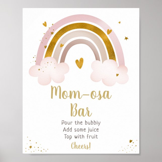 Rainbow Neutral Gold Pastel Baby Shower Mimosa Bar Poster (Front)