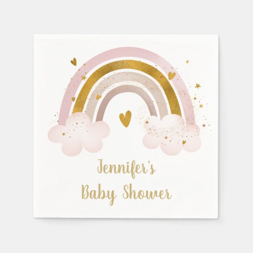 Rainbow Neutral Gold Pastel Baby Shower Napkins