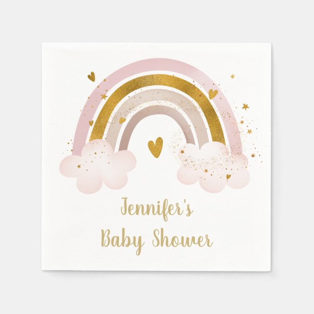 Rainbow Neutral Gold Pastel Baby Shower Napkins (Front)