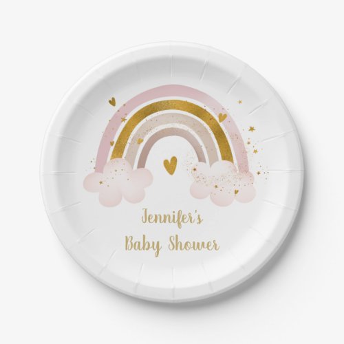 Rainbow Neutral Gold Pastel Baby Shower Paper Plates