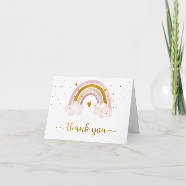 Rainbow Neutral Gold Pastel Baby Shower Thank You (Front)