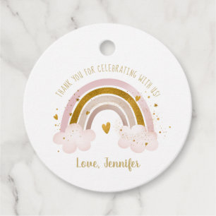 Rainbow Neutral Gold Pastel Baby Shower Thank You Favor Tags