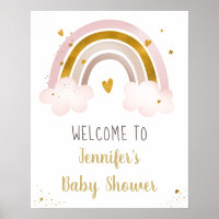Rainbow Neutral Gold Pastel Baby Shower Welcome Poster