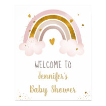 Rainbow Neutral Gold Pastel Baby Shower Welcome Poster