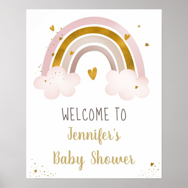 Rainbow Neutral Gold Pastel Baby Shower Welcome Poster (Front)