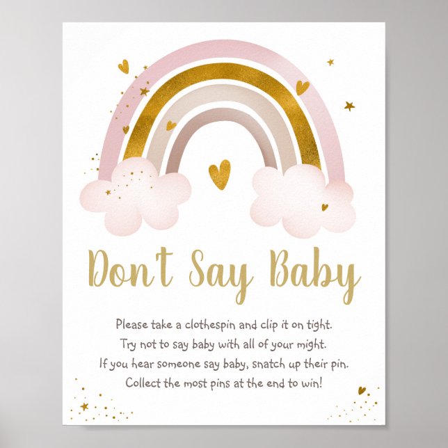 Rainbow Neutral Gold Pastel Don't Say Baby Game Poster (Front)