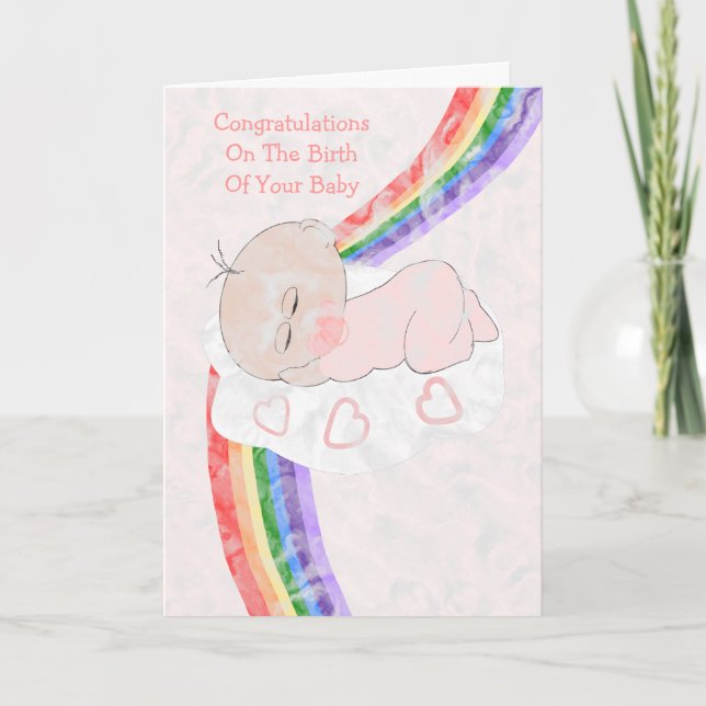 Rainbow New Born Baby Girl Card (Front)