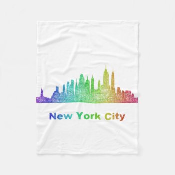 Rainbow New York City Skyline Fleece Blanket by ZYDDesign at Zazzle