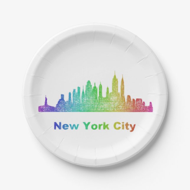 Rainbow New York City skyline Paper Plates (Front)