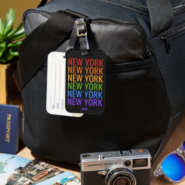 Rainbow NEW YORK custom monogram Luggage Tag (Front & Back)
