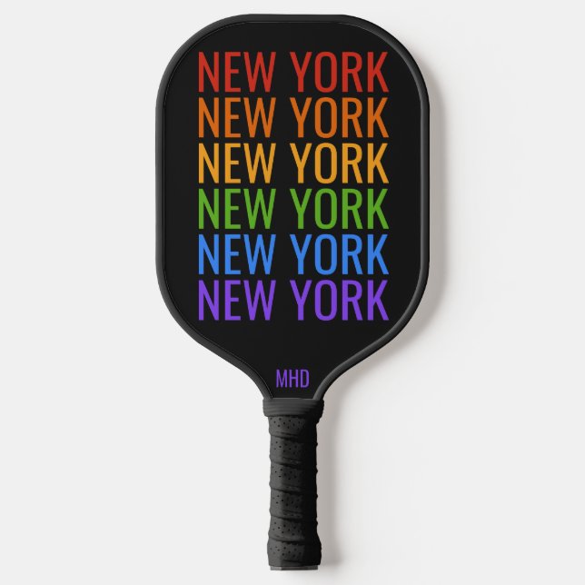 Rainbow NEW YORK custom monogram Pickleball Paddle (Front)