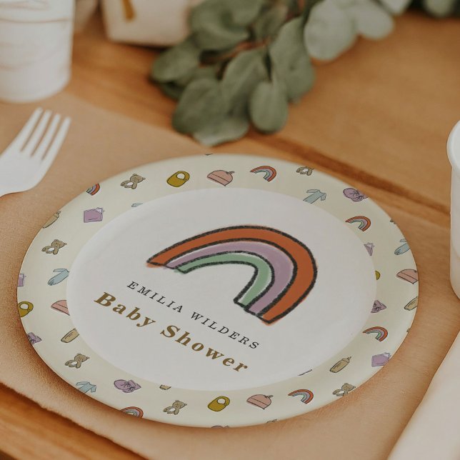 Rainbow Newborn Illustration Baby Shower Paper Plates (Rainbow Newborn Illustration Baby Shower Paper Plates)