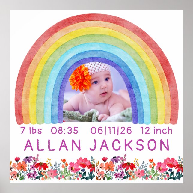Rainbow Newborn Photo personalized Baby Gift  Poster (Front)