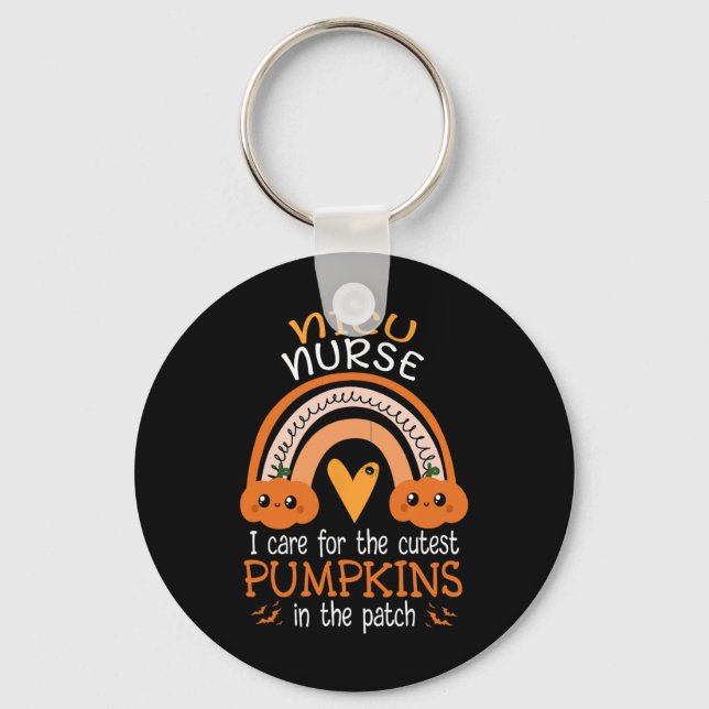 Rainbow NICU Nurse Cutest Pumpkins In The Patch Ha Keychain (Front)