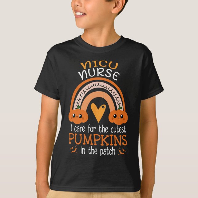 Rainbow NICU Nurse Cutest Pumpkins In The Patch Ha T-Shirt (Front)