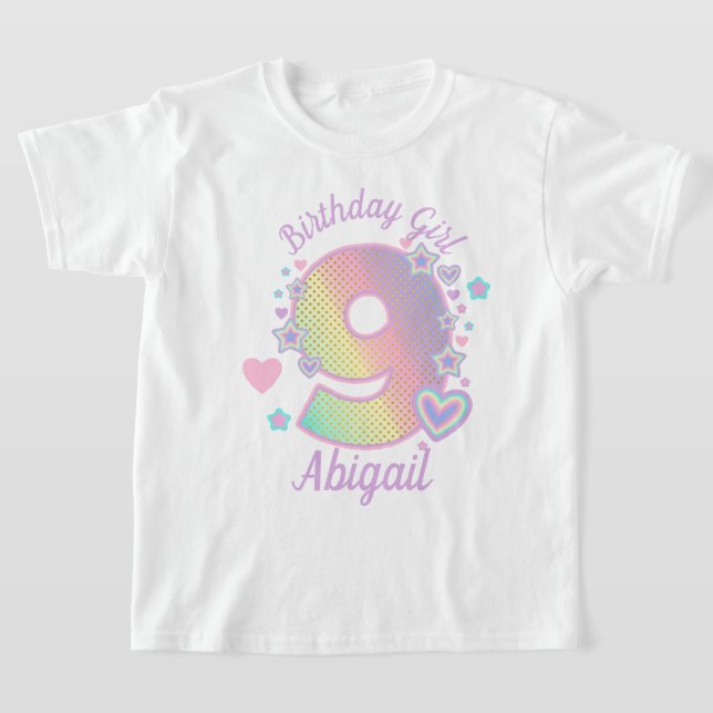 Rainbow Nineth Birthday Girl 9th Iridescent   T-Shirt (Laydown)