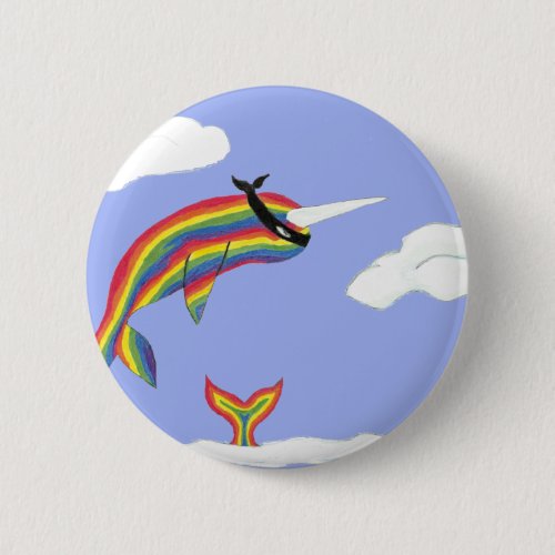 Rainbow Ninja Narwhal That Flies Button