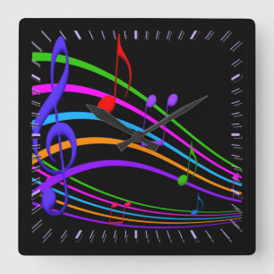 Rainbow Notes Music Black Wall Clock