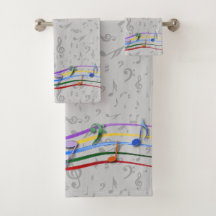 Rainbow notes on gray music notes pattern