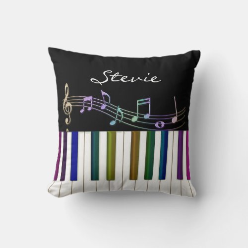 Rainbow Notes Piano Keyboard Personalized Pillow