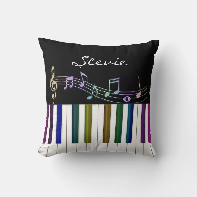 Rainbow Notes Piano Keyboard Personalized Pillow (Front)