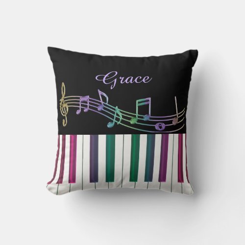 Rainbow Notes Piano Keyboard Personalized Pillow