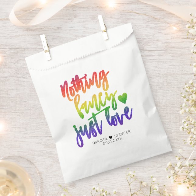 Rainbow Nothing Fancy Just Love | Casual Wedding Favor Bag (Clipped)