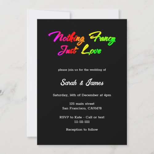 Rainbow Nothing Fancy Just Love Casual  Wedding Invitation