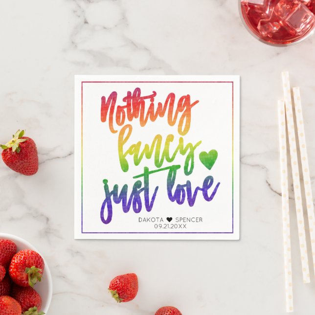 Rainbow Nothing Fancy Just Love | Casual Wedding Napkins (Insitu)