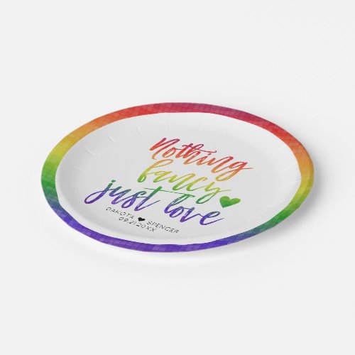 Rainbow Nothing Fancy Just Love  Casual Wedding Paper Plates