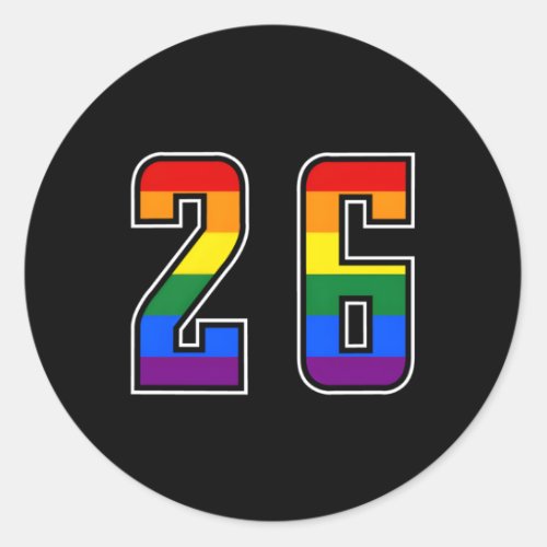Rainbow Number 26 Team Junior Numbered Uniform Classic Round Sticker