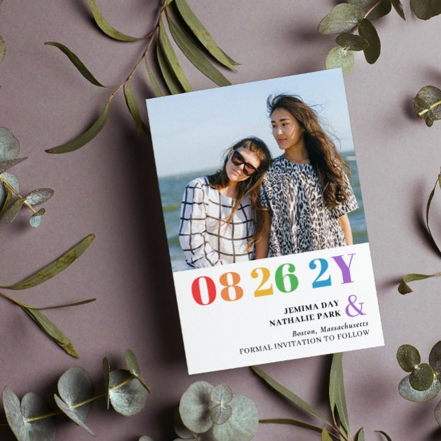 Rainbow Numbers LGBT Typography Photo Save The Date (Creator Uploaded)