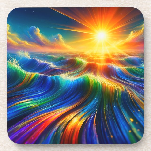 Rainbow Ocean Beverage Coaster (Front)