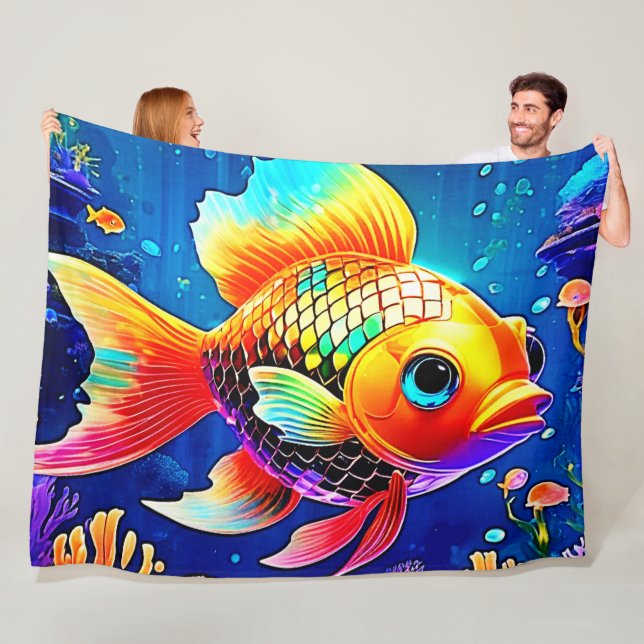 Rainbow Ocean Reef Fish Design Fleece Blanket (In Situ)