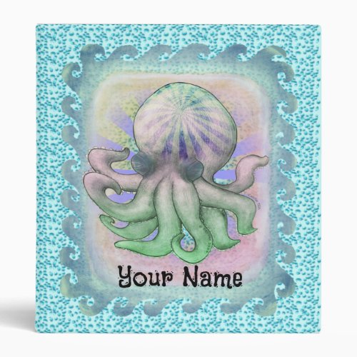 Rainbow Octopus custom name  binder