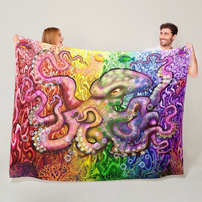 Rainbow Octopus Fleece Blanket (In Situ)