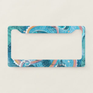 Rainbow Octopus Teal Vintage Map License Plate Frame