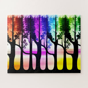 Rainbow of Abstract Pastel Colored Trees Jigsaw Puzzle