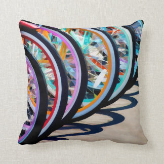 Rainbow of Bicycles Throw Pillow