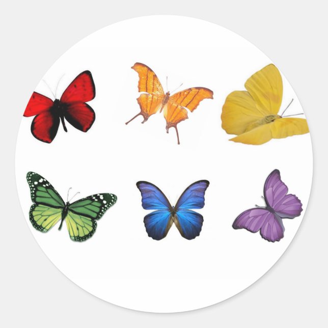 Rainbow of Butterflies Classic Round Sticker (Front)