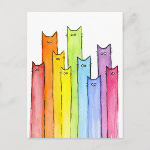 Rainbow of Cats Funny Postcard Card
